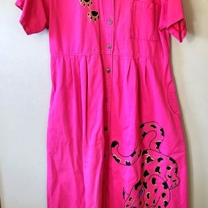 Maxi Dress. Pink, hand painted leopard and paws.